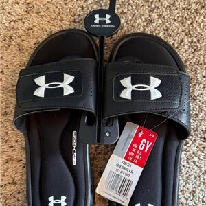 Kids Under Armour Black and White Slide Sandals